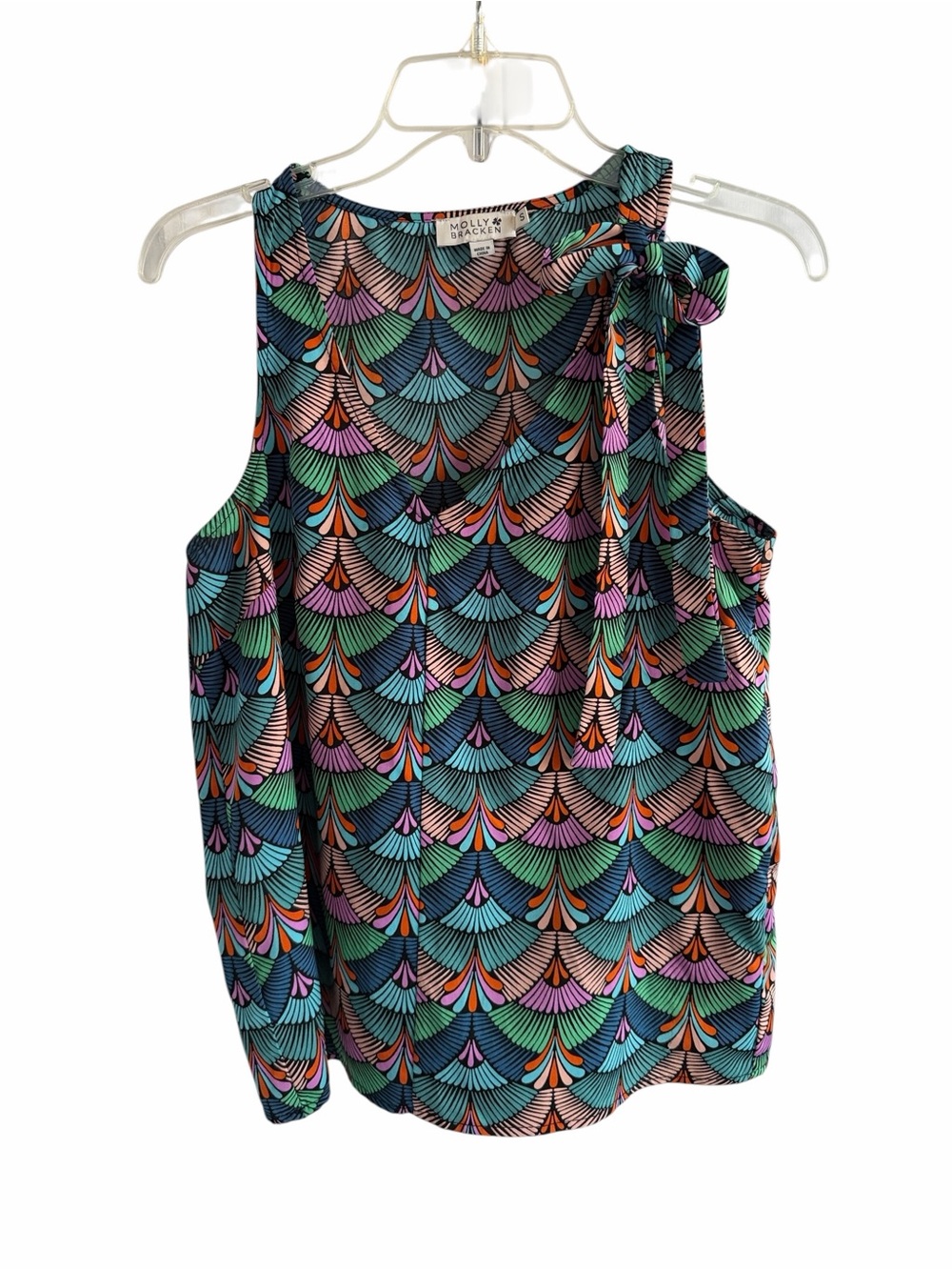 Molly Bracken Teal Multi-Color Bow-Shoulder Sleeveless Top size small - Picture 4 of 11